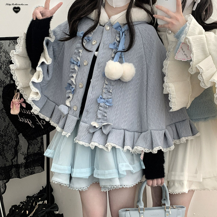 Sweet Style Winter Hooded Cape, Heart Rhinestone 42542:783439