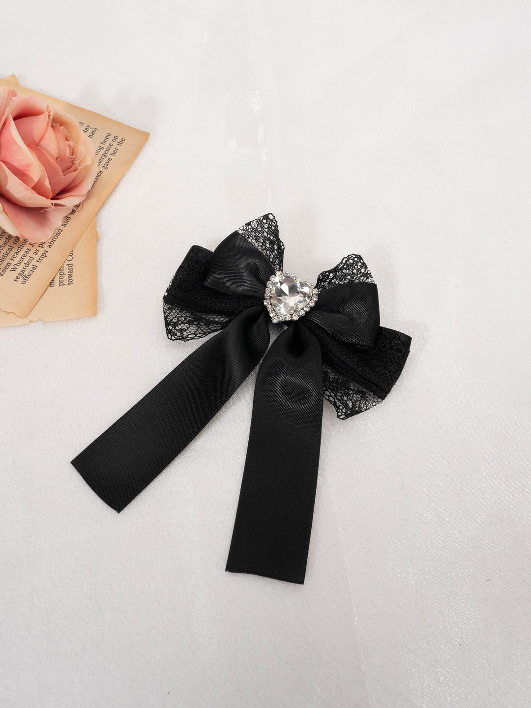 Jirai Kei Subculture Rhinestone Lace Bow Hair Clip Multicolor (Black) 21558:309472