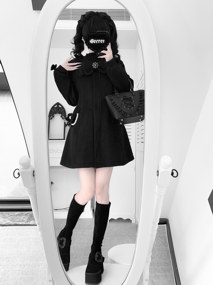 Wool Blend Ryousangata Coat, Sailor Collar Inspired 44192:801914