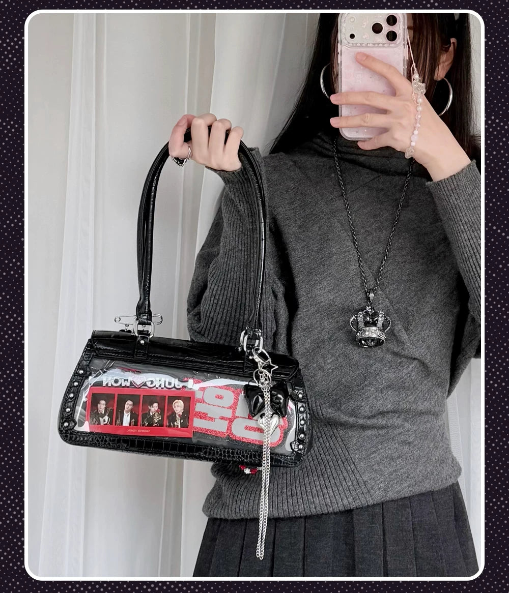 Bat-Inspired Itabag, Croc Texture & Clear Display Window 44930:829000