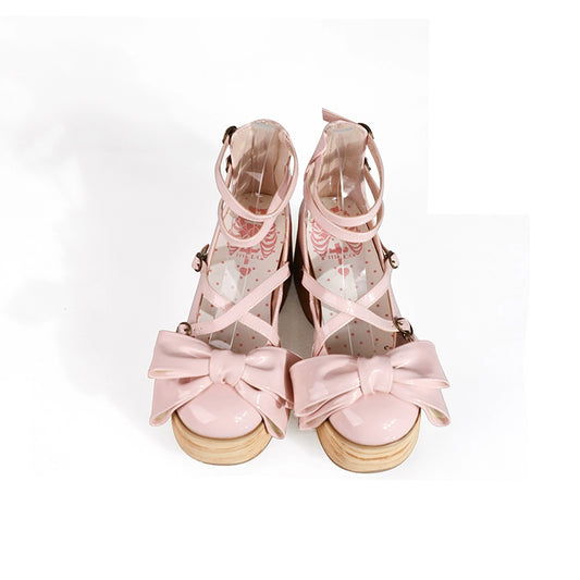 Lolita Chunky Sole Bow-Tie Round Toe Shoes Platform Shoes 4 Colors (34 35 36 37 38 39 40 41 / Pink) 21624:310002