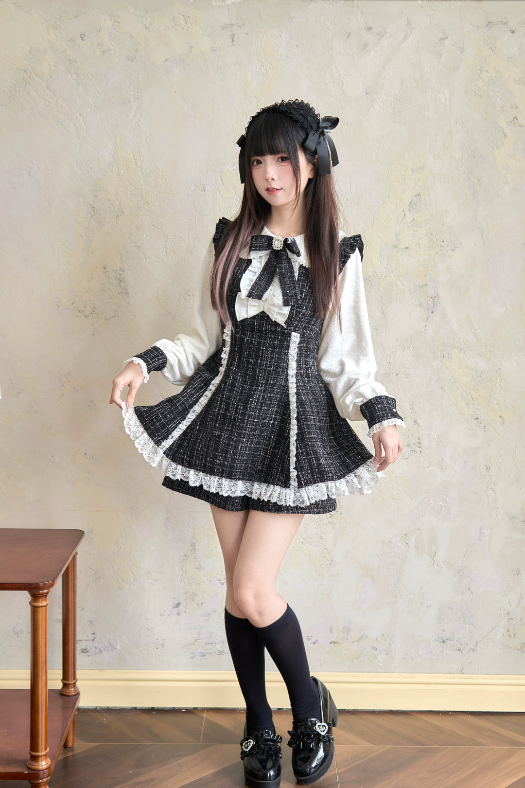 Winter Jirai Kei Dress Set Black Plaid Dress And Shorts Set 41406:701030