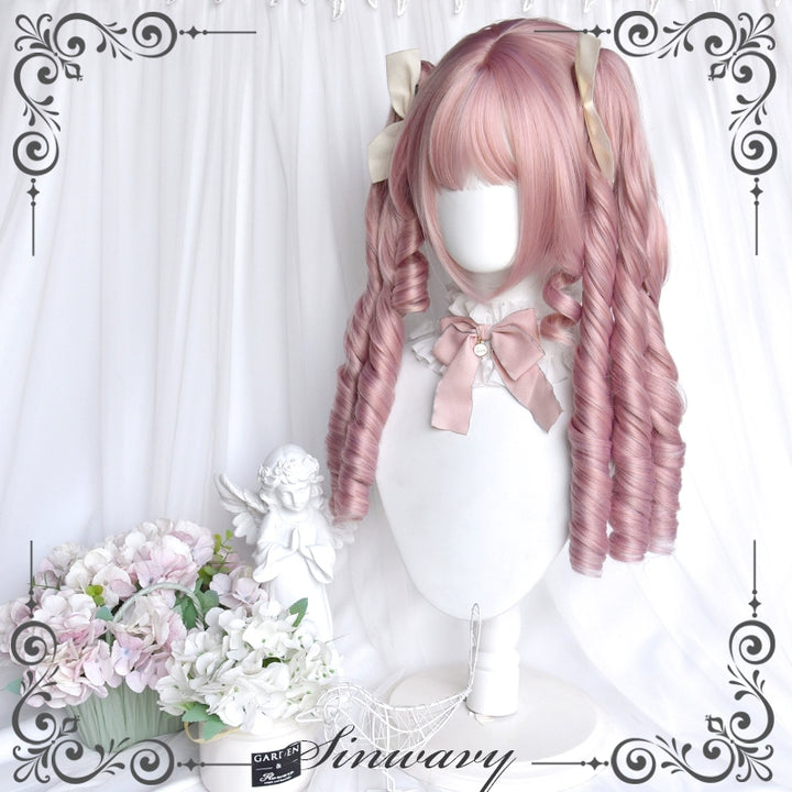 Lolita Wig Roman Curl Wig Double Ponytail Pink Wig 39344:627742