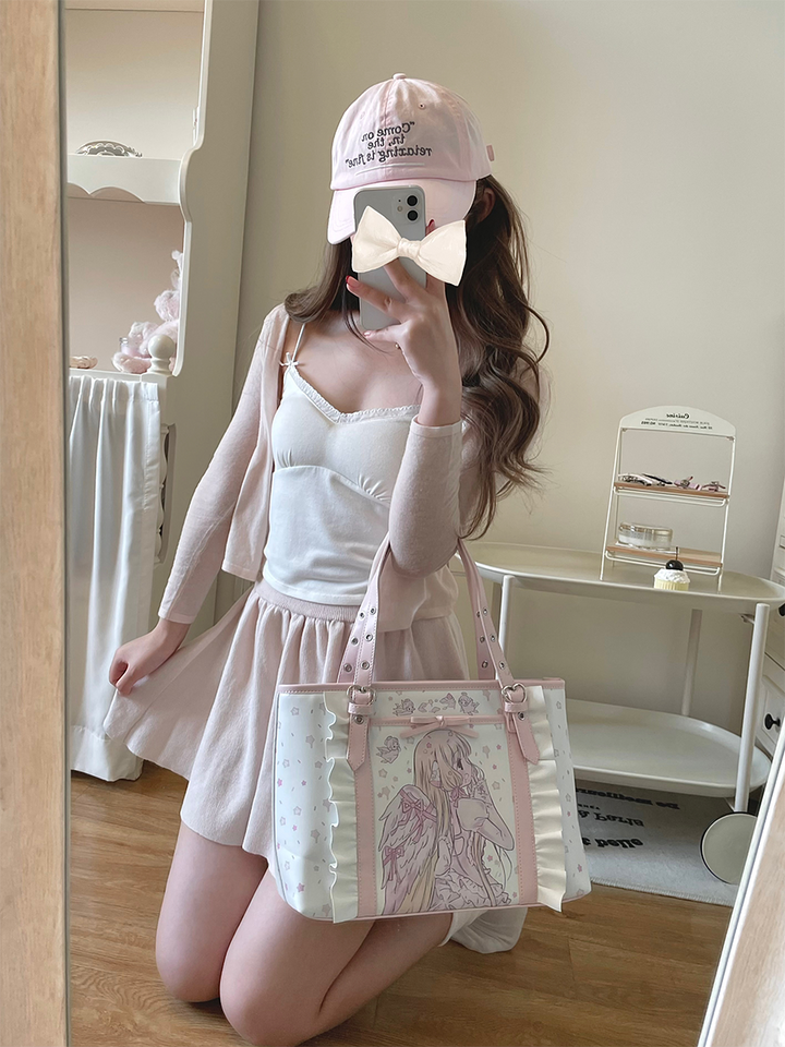 Kawaii Bag Pink Tote Bag Anime Girl Print Shoulder Bag 42229:733275