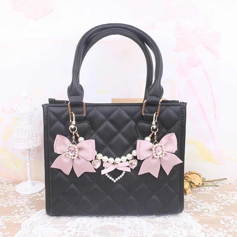 Ryousangata Bag Chain & Bow Charm, Heart-Shaped Rhinestone 45075:839442