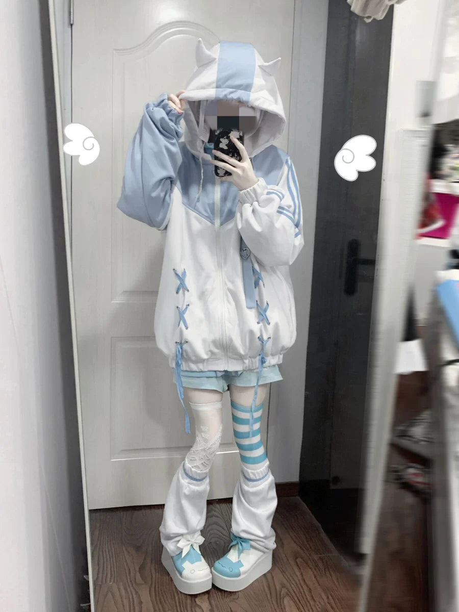 Tenshi Kaiwai Zip-Up Hoodie, Lace-Up (L M XL) 45461:850203