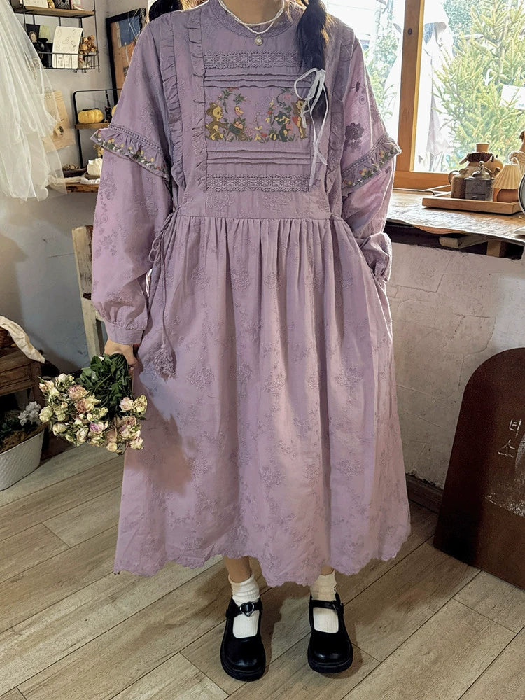 Mori Kei Dress Cottagecore Dress Purple Embroidered Dress 36248:534526