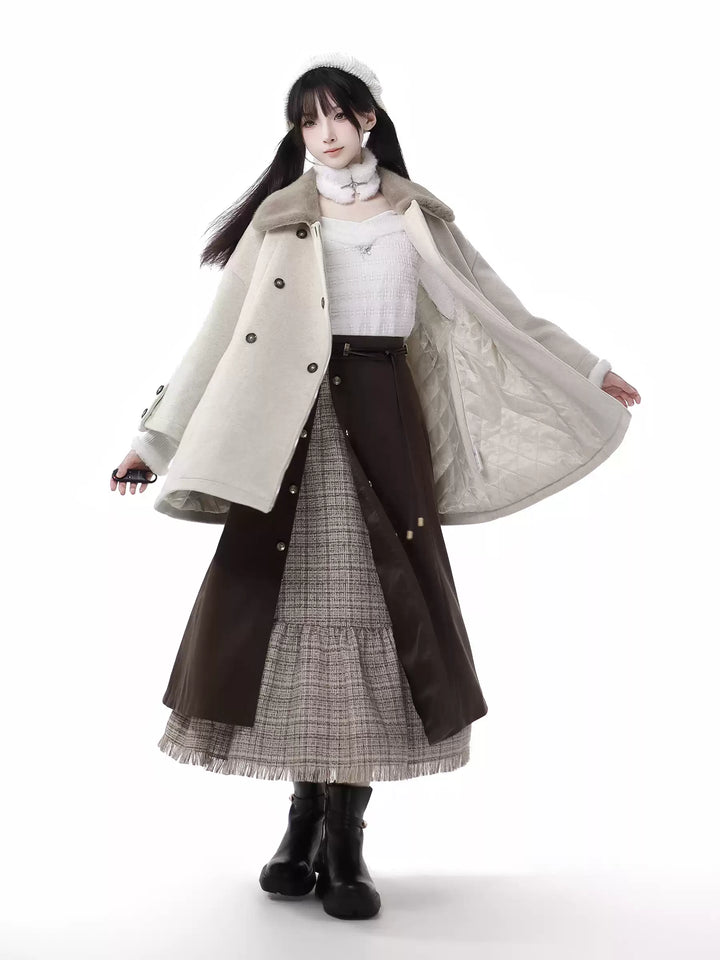 Princess Core Outfit Bow Cape Coat And Tassel Trim Skirt 41114:694744