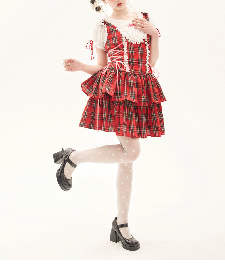 Lolita Dress Retro Red Plaid Dress Cool Girl Dress 36162:543196 36162:543196