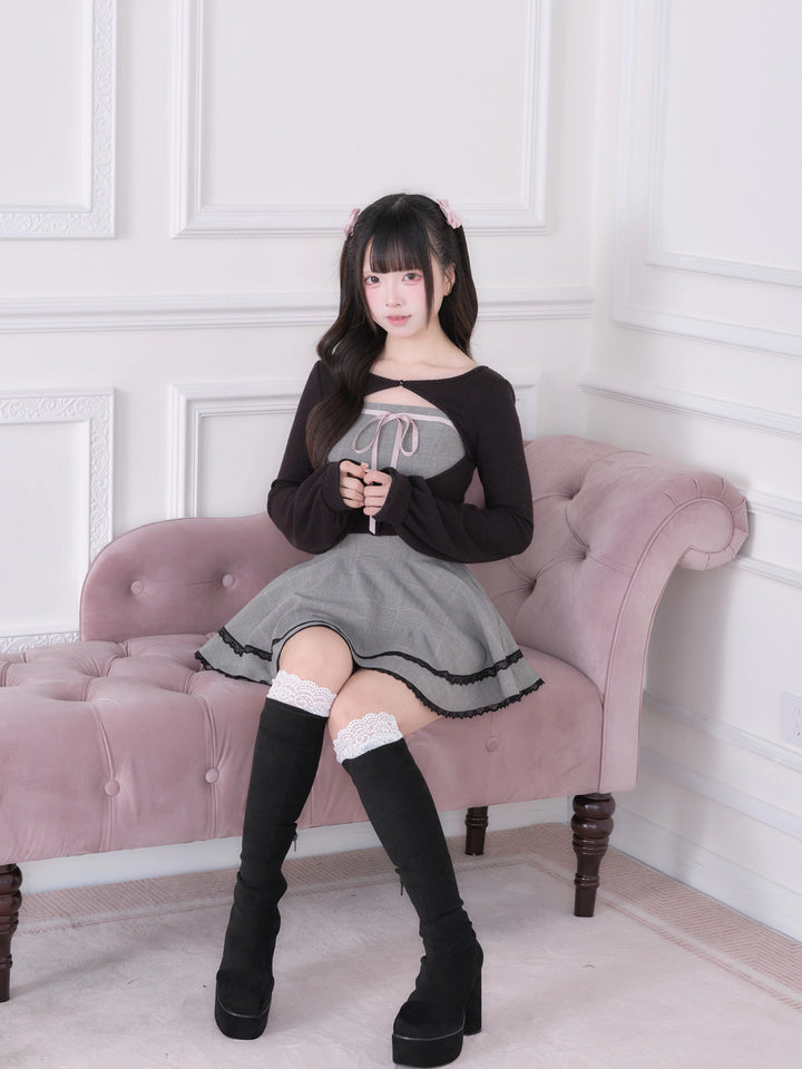 Ryousangata Plaid Dress, Knit Bolero & Elastic Shorts 44815:822692