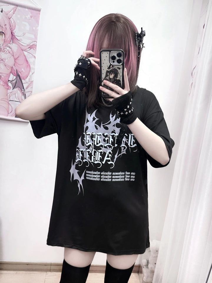 Subculture Oversized T-shirt, Printed Gothic Words 45015:838779