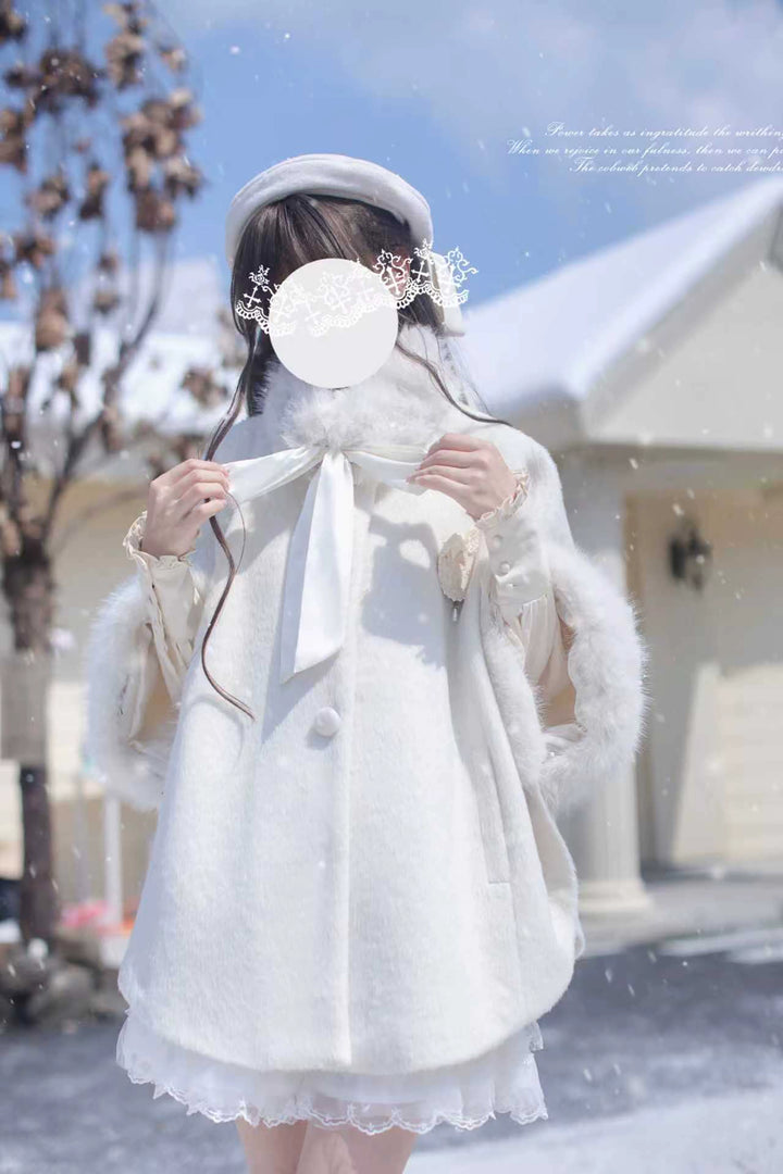 Seiso Kei Woolen Blend White Cloak, Beige Blouse (L M S XL) 44036:793360