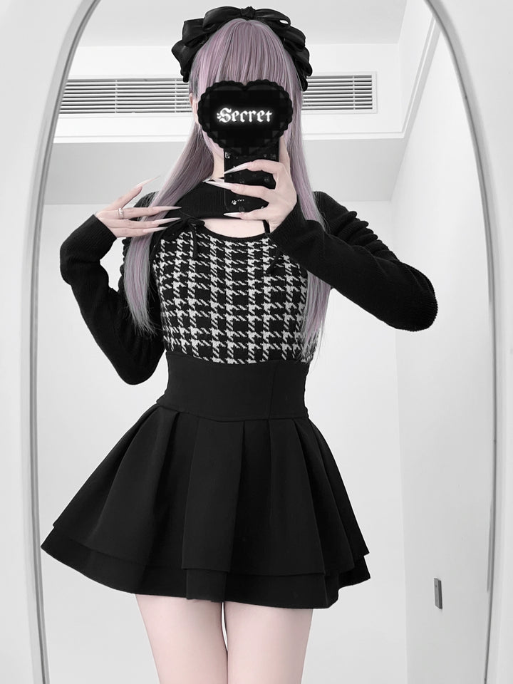 Jirai Kei Long Sleeves Sweater, Houndstooth Patterns 44154:797148