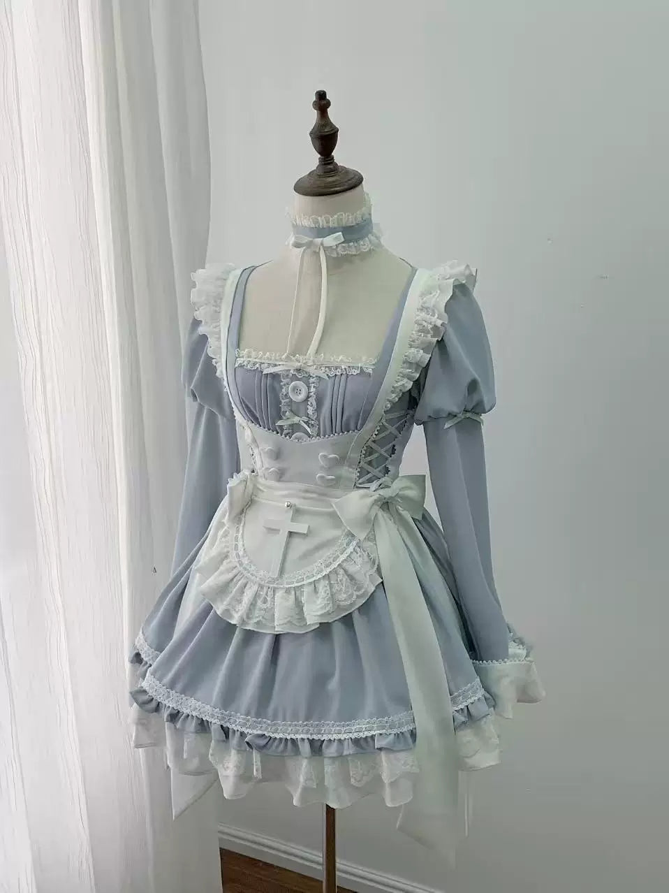 Ryousangata Water Blue Dress Set, Detachable Apron (L S) 44927:828873