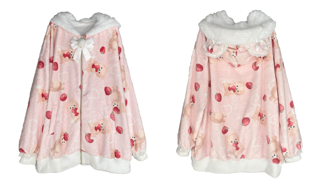 Jirai Kei Winter Coat Pink Strawberry Jacket Flannel Coat (M / Pink) 39516:622594