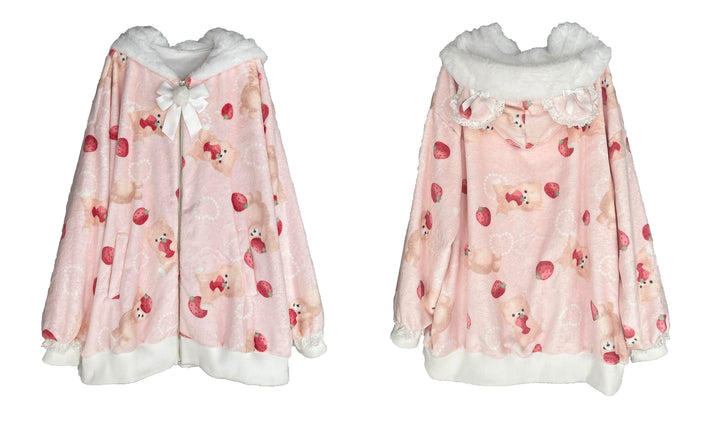 Jirai Kei Winter Coat Pink Strawberry Jacket Flannel Coat (M / Pink) 39516:622594