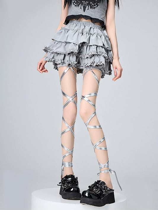 Cyberpunk Leg Straps Sexy Black Silver Grey Leg Bands 36526:535802