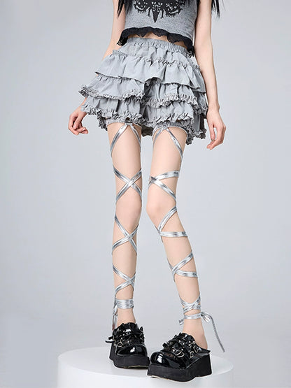 Cyberpunk Leg Straps Sexy Black Silver Grey Leg Bands 36526:535812