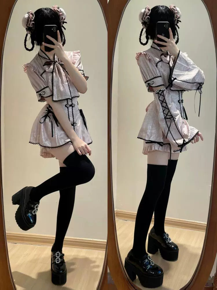 Jirai Kei Dress Short Sleeve Dress Shorts Set Chinese Style 34130:481780