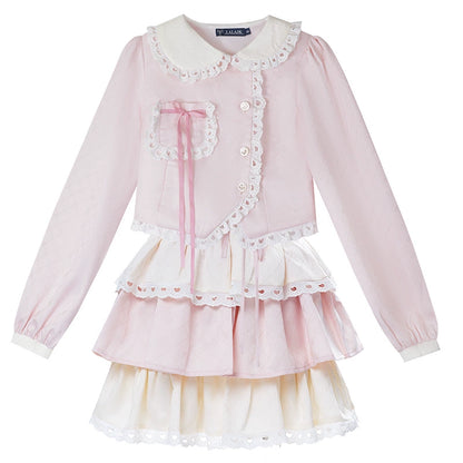 Kawaii Pink Outfit Set Sweet Tiered Skirt Set (L M S XL) 37546:576756