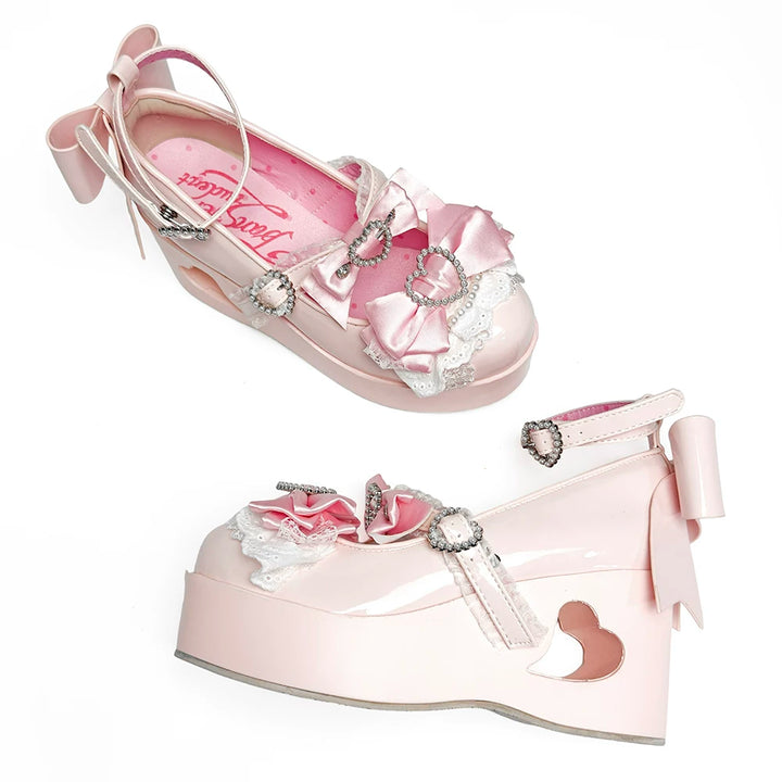 Sweet Lolita Platform Shoes, Bow and Heart-Shaped Pearl (35 36 37 38 39 40 41) 45357:846099