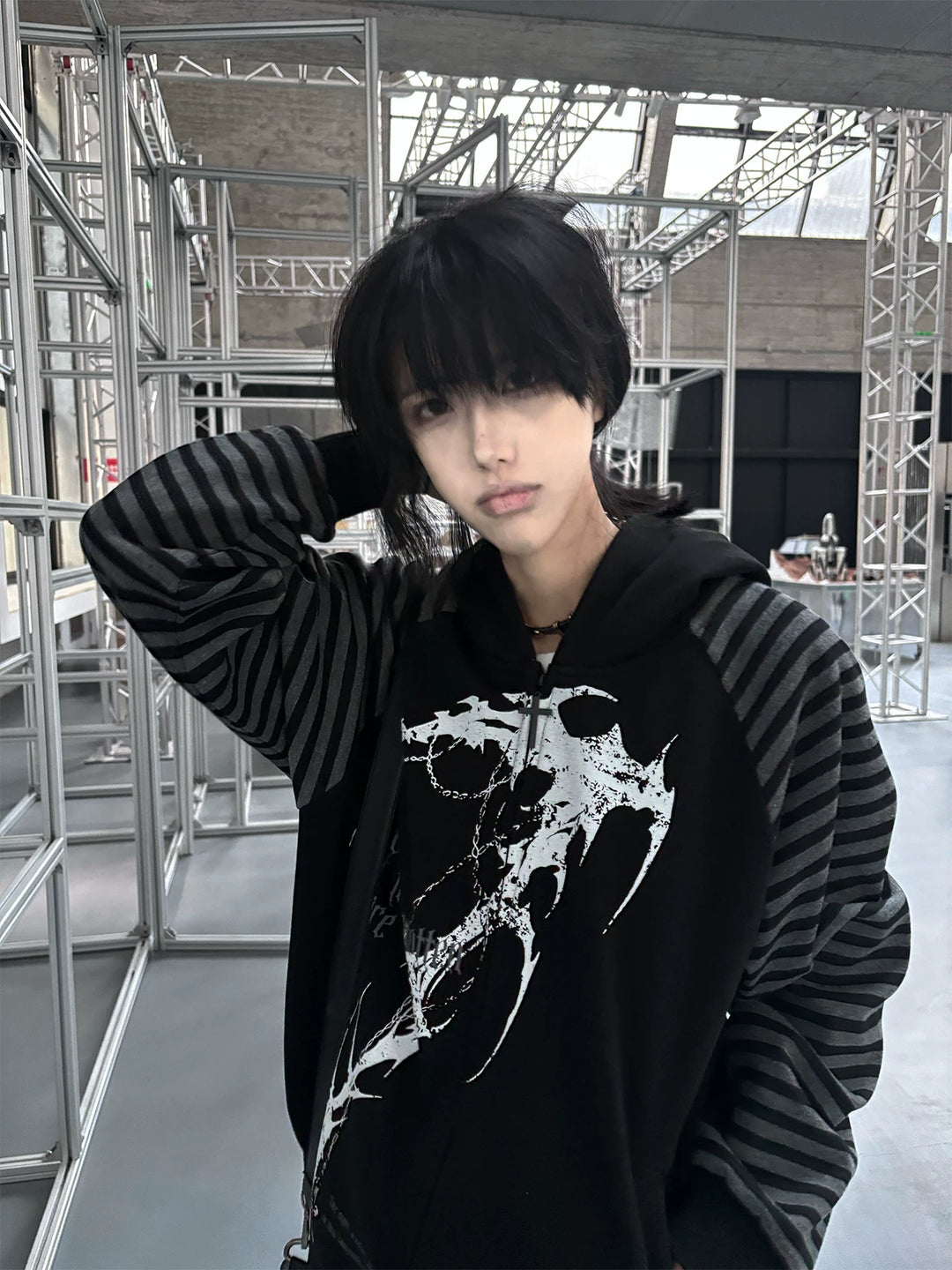 Subculture Hooded Scythe Print Coat, Side Pocket 45269:844129