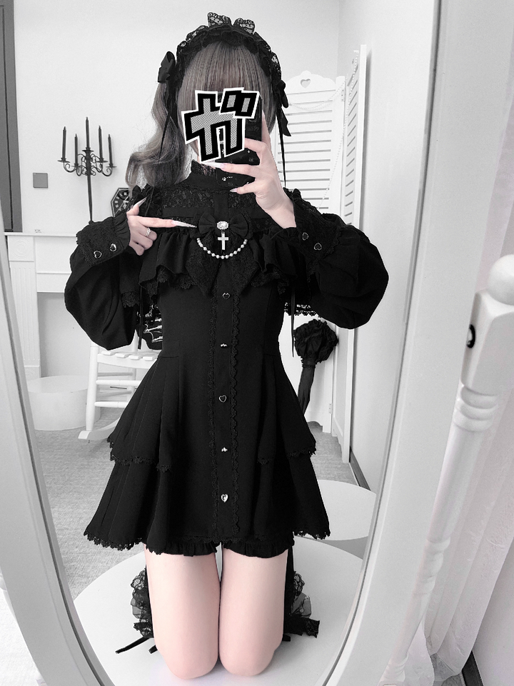 Cape Style Jirai Kei Dress, Cross Pendant 43685:832725