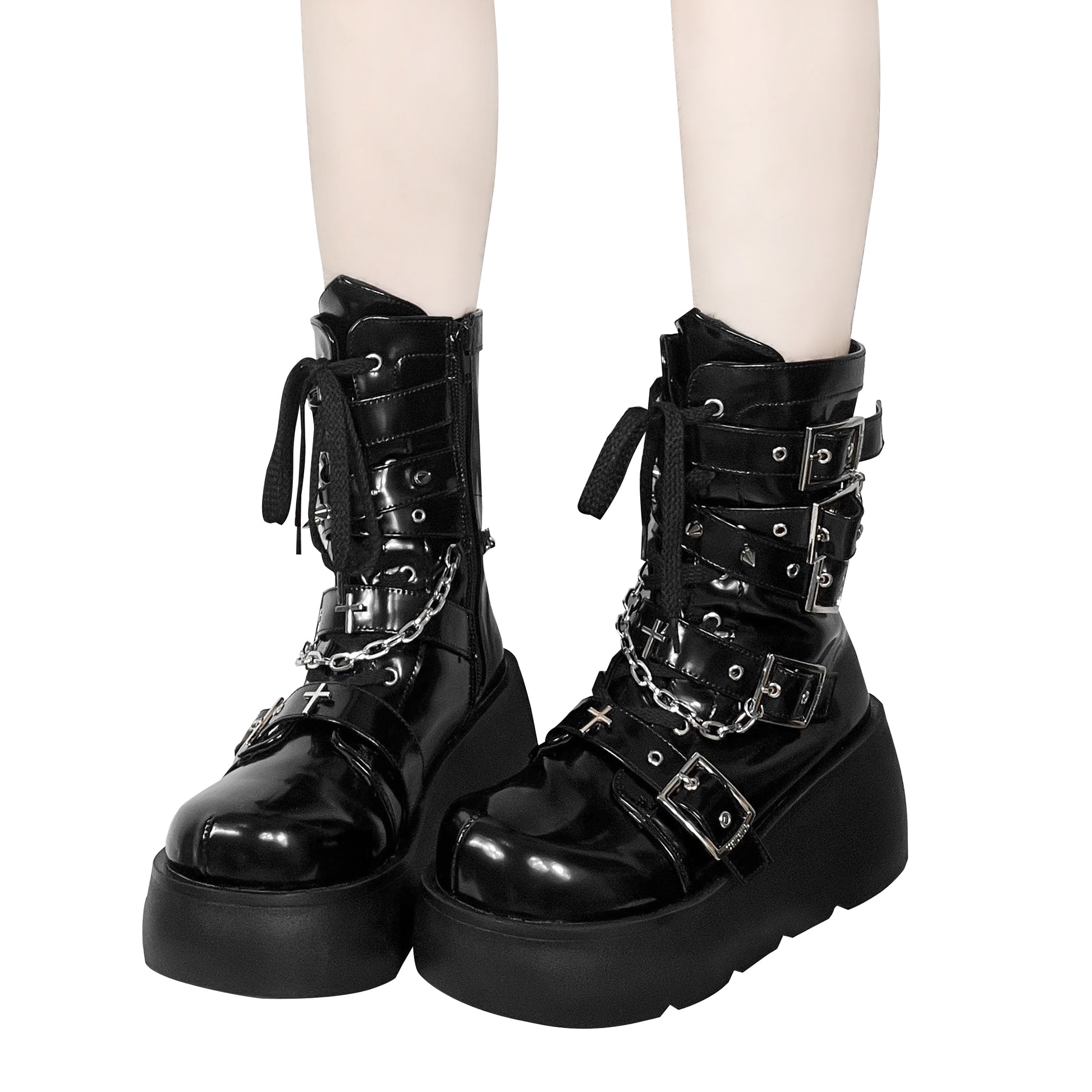 Y2K Spicy Girl Cross Black White Platform Shoes Boots (35 36 37 38 39 40) 28962:343862