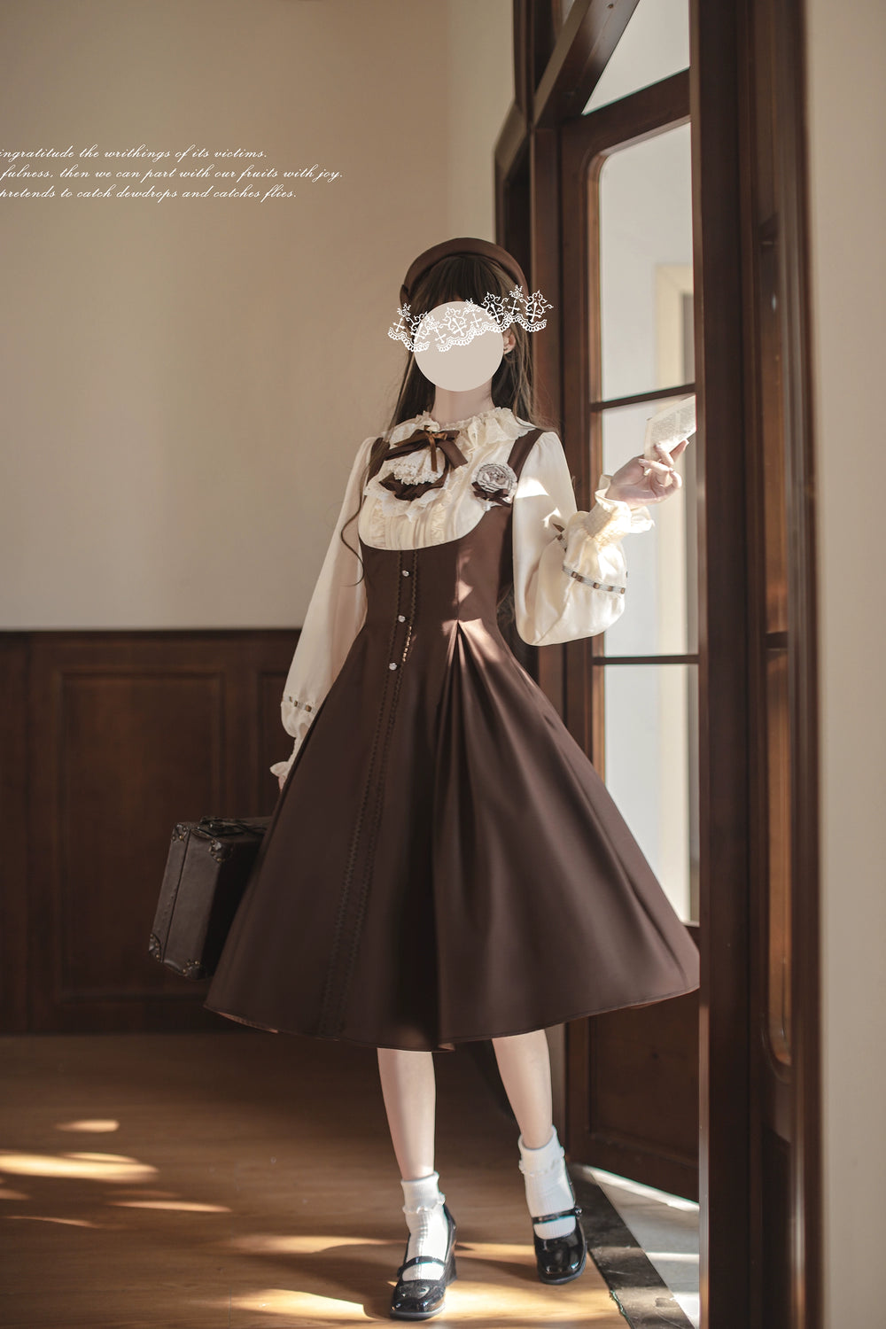 Elegant Lolita Brown and Beige OP Dress Set 44124:797969