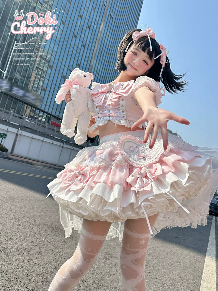 Chika Idol Outfit, Pink Heart-Decorated Top & Skirt 44770:827380