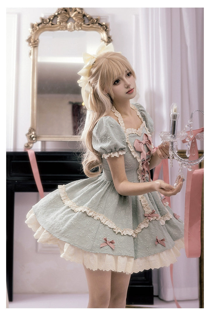 Sweet Lolita Dress Heart-shaped Neckline Puff Sleeves OP 38070:609078