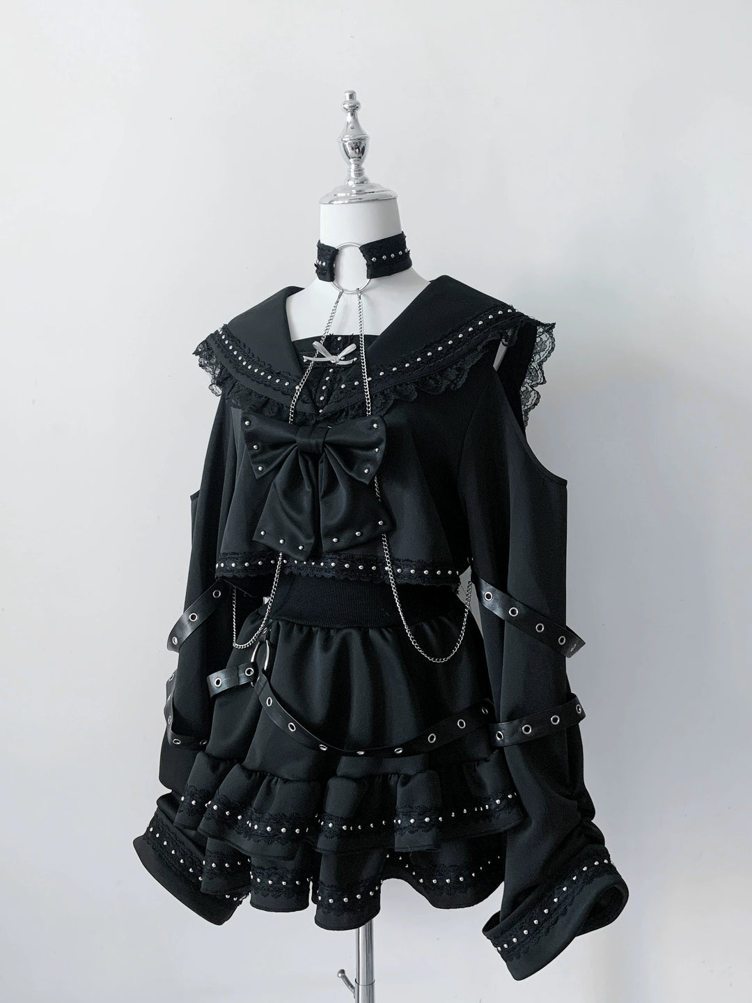 Subculture Black Top & Skirt Set, Snakeskin-Like Style 44771:827682