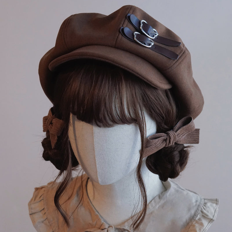 Japanese Beret Handmade Brown Coffee Leather Buckle Beret 28942:332930 28942:332930