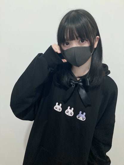 Plus Size Jirai Kei Hoodie Cute Black hooded Sweatshirt 35264:485158