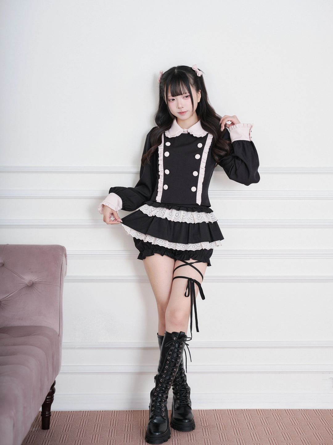 Jirai Kei Double-Breasted Top, Tiered Skort 45931:871182
