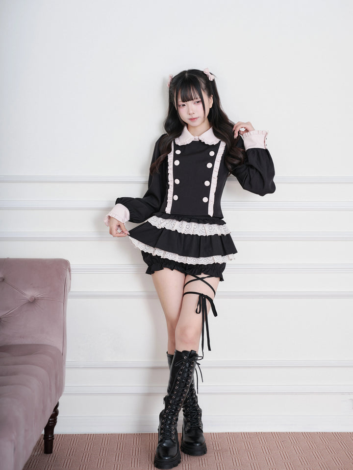 Jirai Kei Double-Breasted Top, Tiered Skort 45931:871182