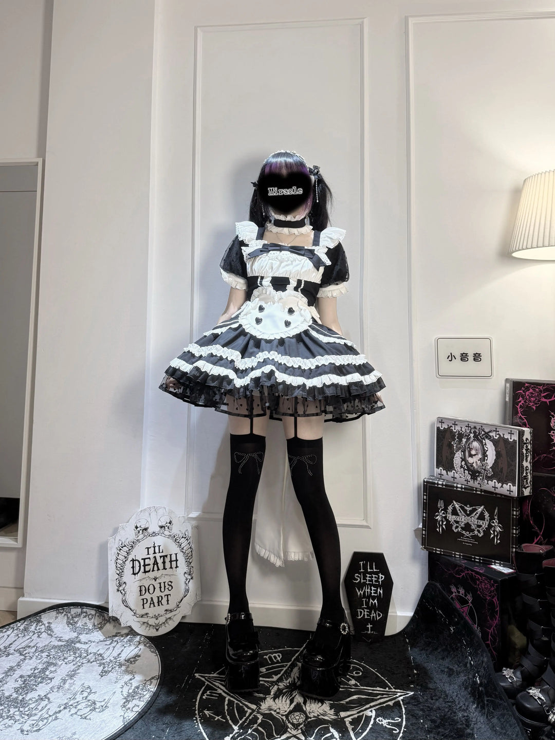 Black and White Maid Lolita Dress, Detachable Apron 46065:874567