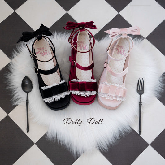 Lolita Shoes Round-Toe Platform Shoes With Velvet Bow 37132:552698