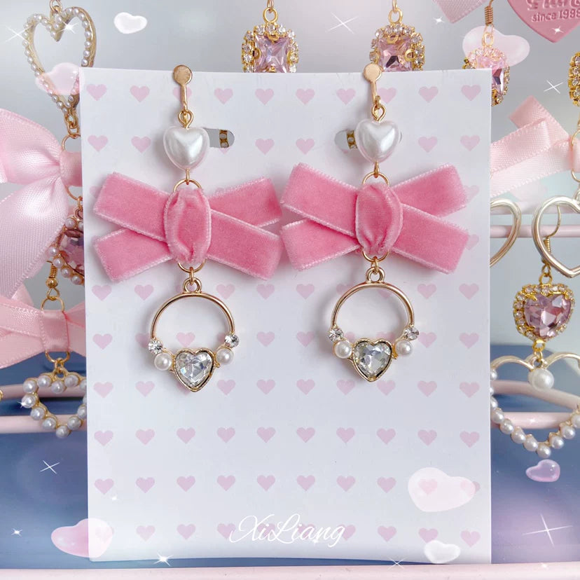 Pink Bow Earrings, Hook or Clip-on Style 45745:862169