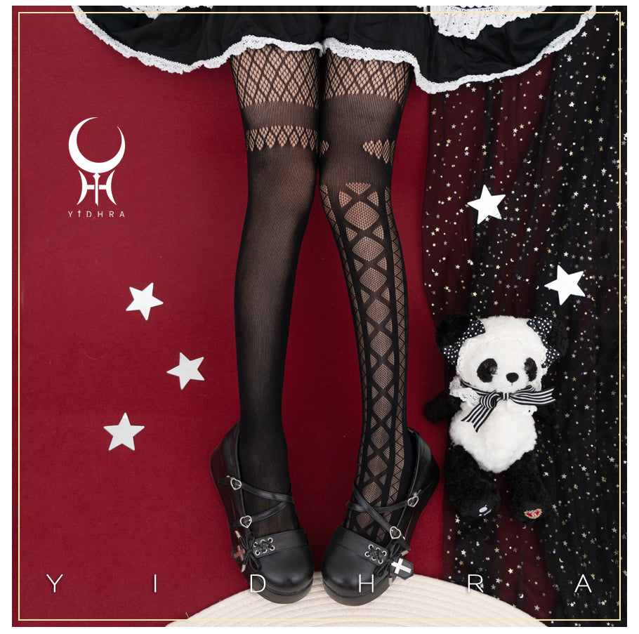 Lolita Black White Stocking Halloween Gothic Mesh Stockings 32136:381842 32136:381842