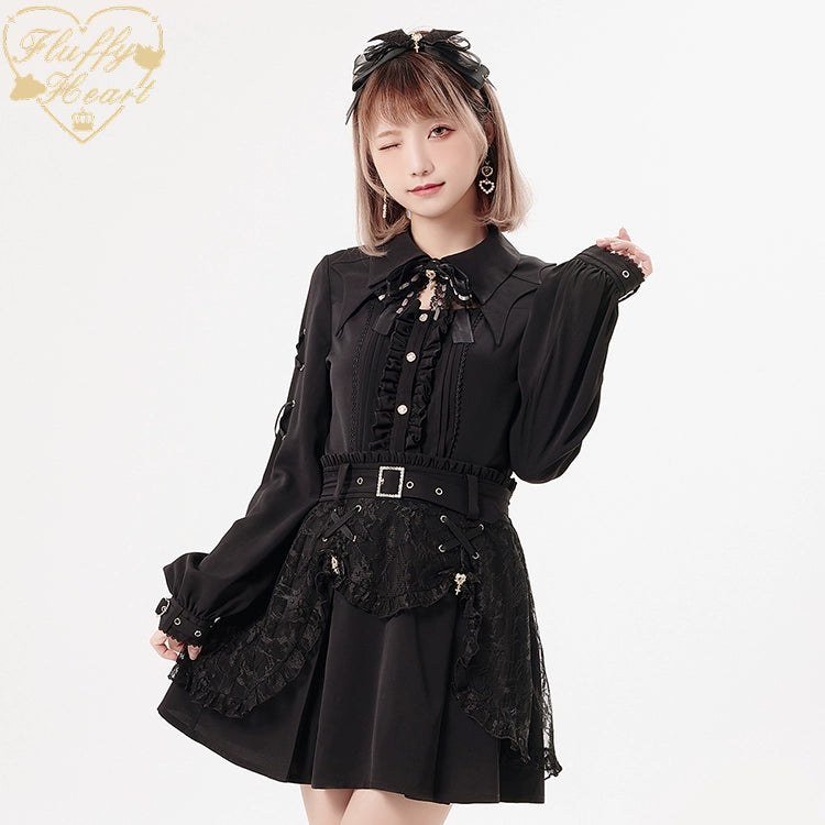 Jirai Kei Black Purple Skirt With Double Layer 21940:350814 21940:350814