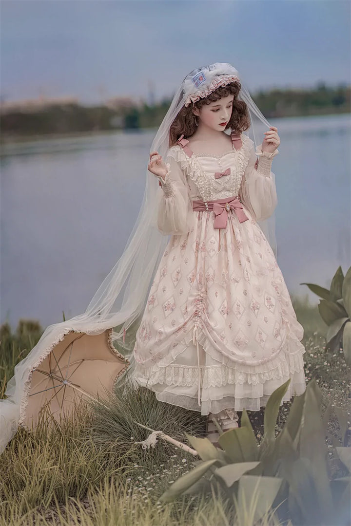 Elegant Lolita Dress Cottagecore Dress Long-Sleeved Beige Dress 36470:515894 36470:515894