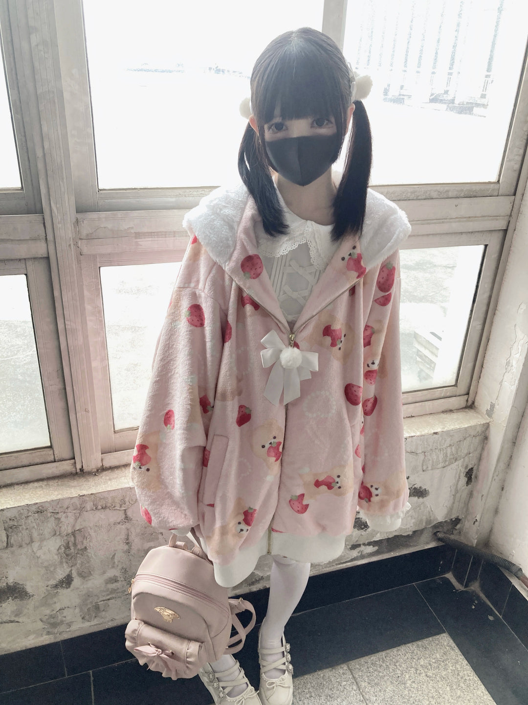 Jirai Kei Winter Coat Pink Strawberry Jacket Flannel Coat 39516:622602