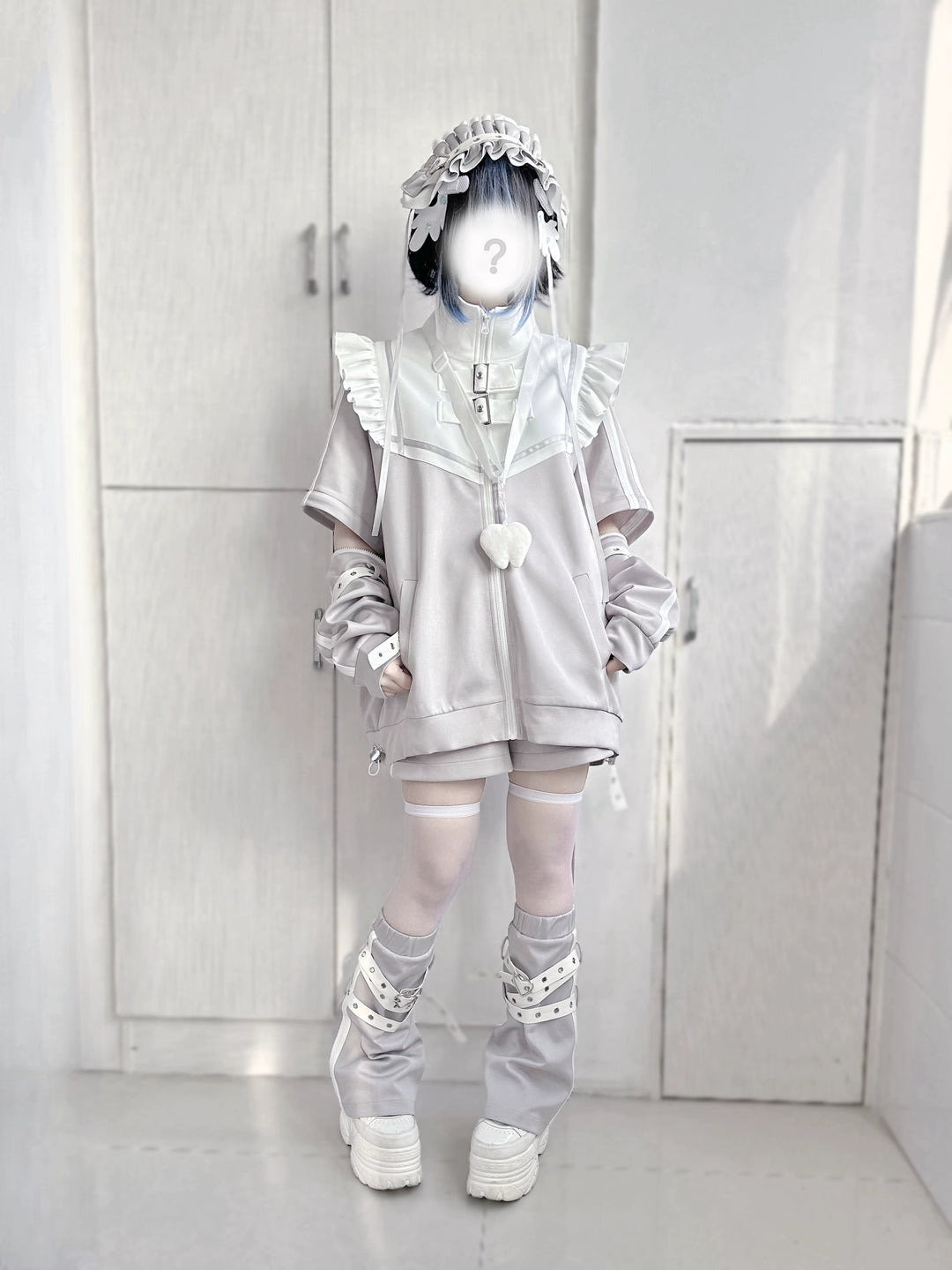 Jirai Kei Outfits Set Gray Black Jacket And Shorts Set 35728:502638 35728:502638