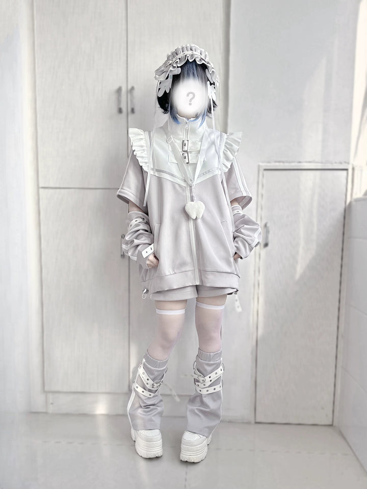 Jirai Kei Outfits Set Gray Black Jacket And Shorts Set 35728:502638