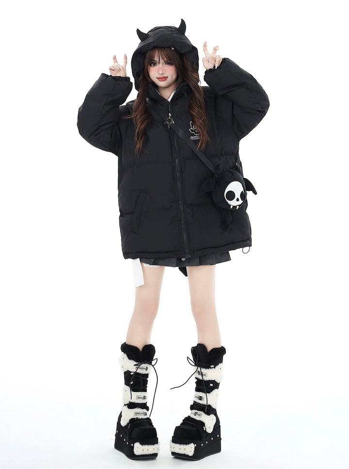 Yami Kawaii Coat Plu Size Cotton Coat Winter Black Jacket 39554:637050