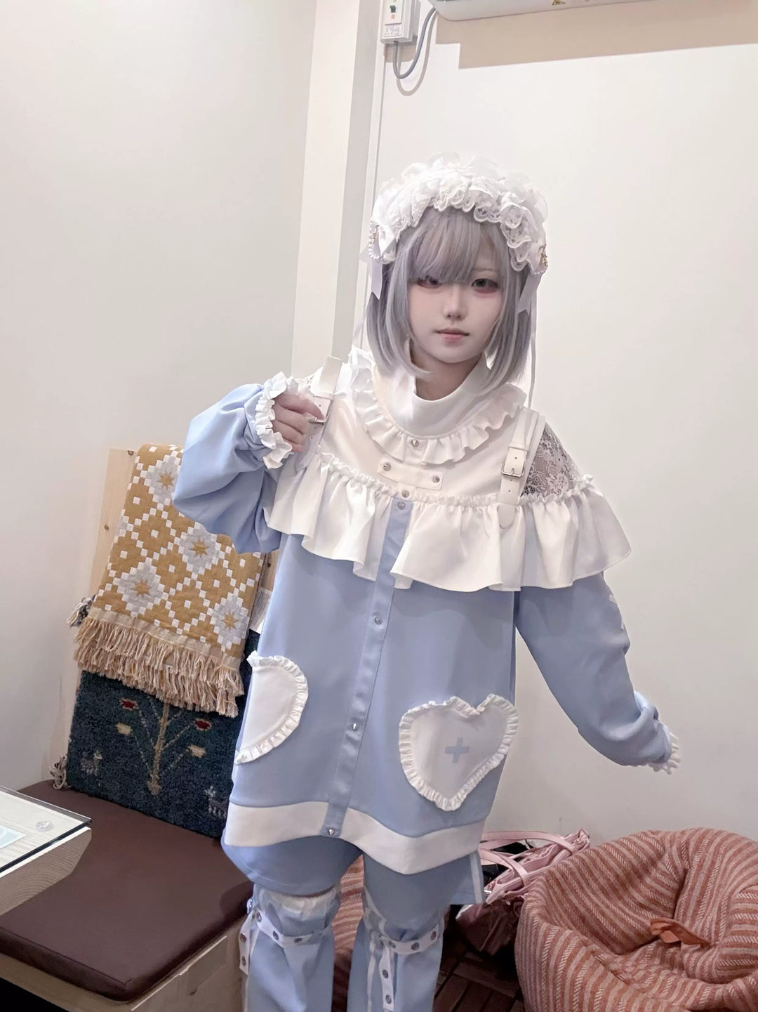 Tenshi Kaiwai Oversized Hoodie Set, Heart & Cross Details 45462:850916