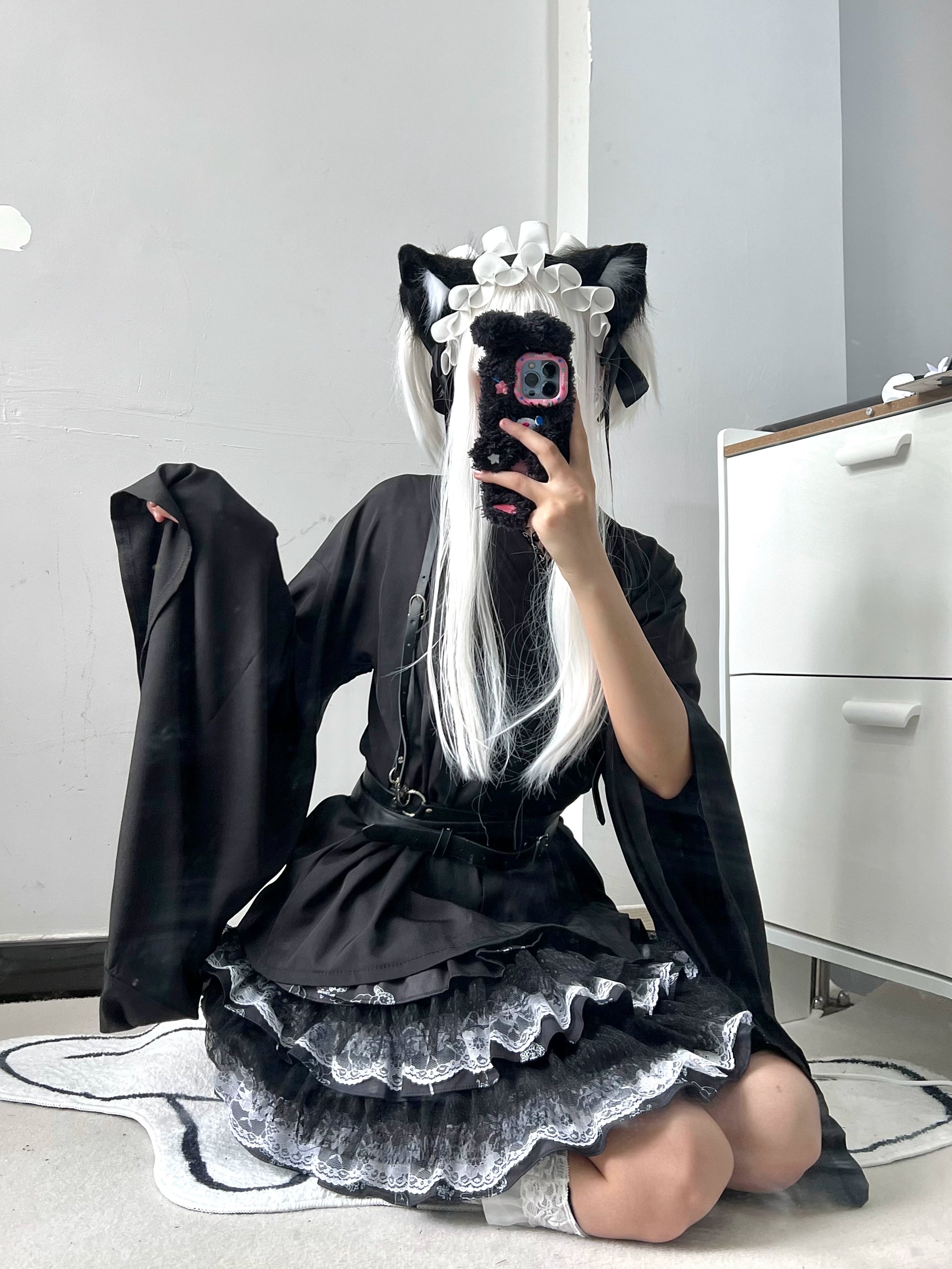 Jirai Kei Skirt Gothic Punk Skirt Black Lace Puff Skirt 36582:558586