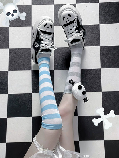 Y2K Subculture Girl Platform Canvas Black White Shoes 28960:344000