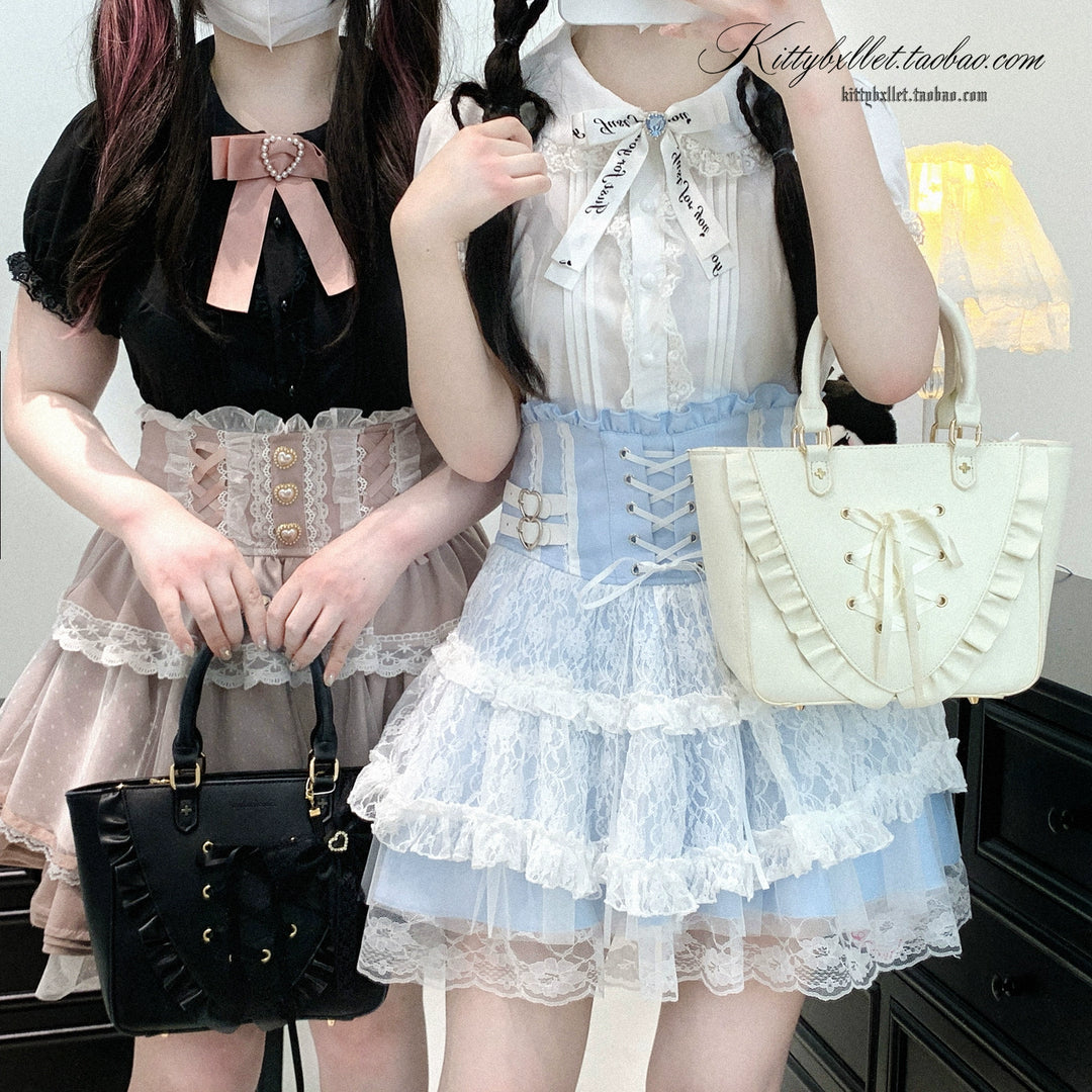 High-waist Rousangata Skirt, Sheer Dot Veil Hem 43693:783074